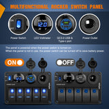Nilight 5 Gang Rocker Switch Panel Waterproof Pre-Wired Aluminum Power Control Marine Panels with PD Type C and USB Cigarette Lighter Socket Voltmeter 12V 24V ON Off Switches for Car Trucks Boats RVs, view 4