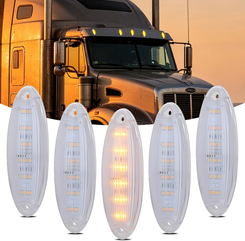 Nilight 5 Inch Amber Cab Marker Light Clear Lens Fits Freightliner Cascadia | Top Roof Marker Light 12LED IP67 Waterproof 12V Hardwired ,2008-2019 Replacement Fits Most Semi Trucks, 5 Pack