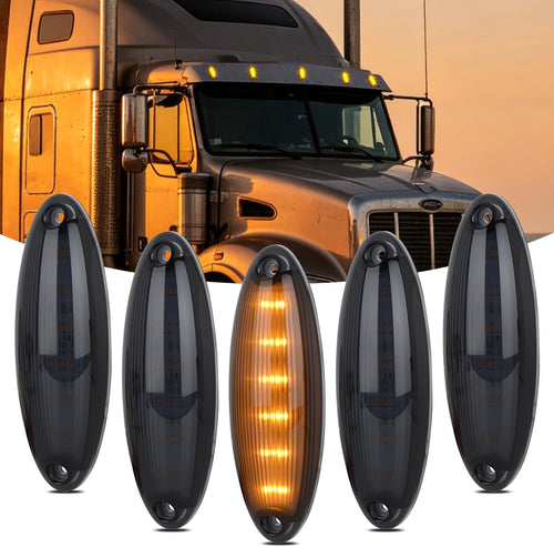 Nilight 5 Inch Amber Cab Marker Light Smoked Lens Fits Freightliner Cascadia | Top Roof Marker Light 12LED IP67 Waterproof 12V Hardwired ,2008-2019 Replacement Fits Most Semi Trucks, 5 Pack