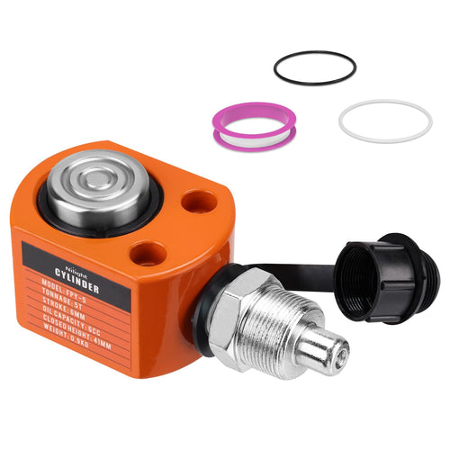 Nilight 5 Ton Hydraulic Cylinder Jack Porta Power Ram, Heavy Duty Low Profile 0.24 Inch Stroke Automatically Retract Mini Jack Ram Single Acting Lifting Cylinders Small Porta Power Attachments, Orange