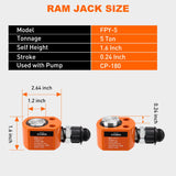 Nilight 5 Ton Hydraulic Cylinder Jack Porta Power Ram, Heavy Duty Low Profile 0.24 Inch Stroke Automatically Retract Mini Jack Ram Single Acting Lifting Cylinders Small Porta Power Attachments, Orange, view 2