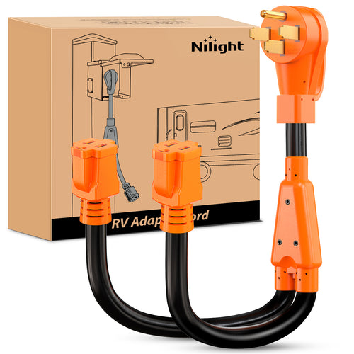 Nilight 50 Amp to 15 Amp RV Y Splitter Adapter Cord 50A Male Plug to Two 15A Female 125V Household Outlet NEMA 14-50P 5-15R Pure Copper STW 10 AWG Cable for RV Camper Generato