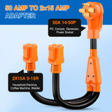 Nilight 50 Amp to 15 Amp RV Y Splitter Adapter Cord 50A Male Plug to Two 15A Female 125V Household Outlet NEMA 14-50P 5-15R Pure Copper STW 10 AWG Cable for RV Camper Generato, view 2
