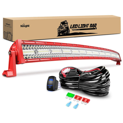 Nilight 50 Inch Triple Row Red Shell Spot Flood Led Light Bar | 12AWG Wire 5Pin Switch (25% OFF Final Checkout)