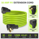 Nilight 15FT 50 Amp RV Extension Cord 250V Heavy Duty 6/3+8/1 Gauge Pure Copper STW Wire UL ETL Listed 4 Prong 14-50P 14-50R Weatherproof Suit for EV Trailer Campers Bright Green, view 4