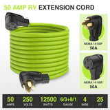 Nilight 25FT 50 Amp RV Extension Cord 250V Heavy Duty 6/3+8/1 Gauge Pure Copper STW Wire UL ETL Listed 4 Prong 14-50P 14-50R Weatherproof Suit for EV Trailer Campers Bright Green, view 4