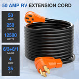 Nilight 50 Amp 25FT RV EV Extension Cord 250V Heavy Duty 6/3+8/1 Gauge Pure Copper STW Wire UL ETL Listed 4 Prong Nema 14-50P 14-50R 50F/50M Cable Suit for RVs EVs Trailers Campers, view 2