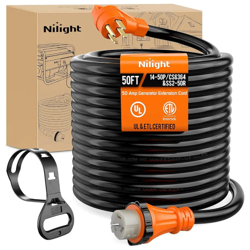 Nilight 50 Amp 50FT Generator Extension Cord 250V Heavy Duty 6/3+8/1 Gauge Pure Copper STW Wire ETL Listed 4 Prong 14-50P SS2-50R&CS6364 50F/50M Cable Suit for RV Home Use
