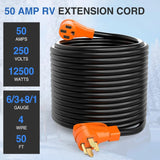 Nilight 50 Amp 50FT RV EV Extension Cord 250V Heavy Duty 6/3+8/1 Gauge Pure Copper STW Wire UL ETL Listed 4 Prong Nema 14-50P 14-50R 50F/50M Cable Suit for RVs EVs Trailer Campers, view 2