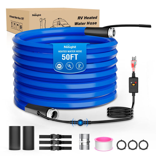 Nilight 50FT Heated Water Hose RV 5/8inch Inside Diameter -45°F Freeze Protaction Antifreeze Garden Drinking Hoses with Saving Thermostat and Smart Heat System for Winter Camper Supply Accessories (25% OFF Final Checkout)