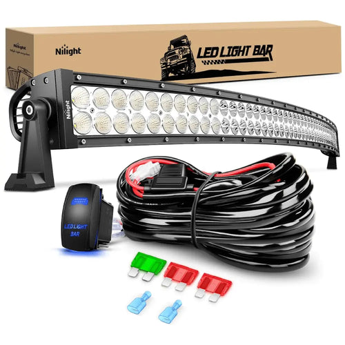 Nilight 50 Inch 288W Double Row Curved Spot Flood Led Light Bar ｜12AWG Wiring Harness 5Pin Switch