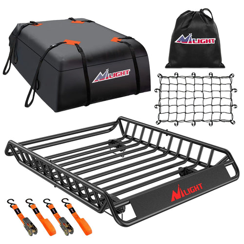 Nilight 51 x 36 x 5 Inch Universal Roof Rack Cargo Basket Kit with Cargo Bag  Net Ratchet Straps