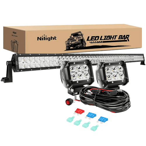 Nilight 52 Inch Double Row Spot Flood LED Light Bar | 4 Inch 18W Spot LED Pods (Pair) | 12FT Wire 3Pin Switch