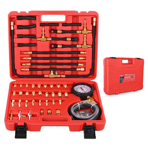 Nilight 52 pcs 0-140 PSI Fuel Pressure Gauge with 9.49,7.89,6.30 Fuel Line Fittings Master Fuel Pressure Tester Kit