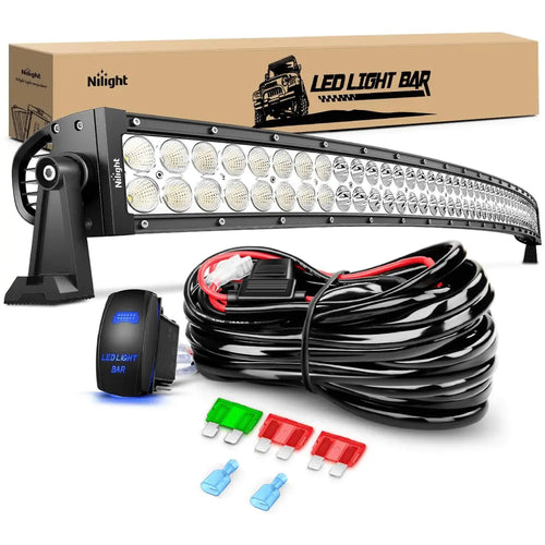 Nilight 52 Inch 300W Double Row Curved Spot Flood LED Light Bar | 12AWG Wire 5Pin Switch