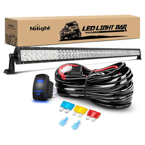 Nilight 52 Inch 300W Double Row Spot Flood LED Light Bar | 14AWG Wire 5Pin Switch