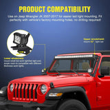 Nilight 52 Inch Double Row Spot Flood LED Light Bar | 4 Inch 18W Spot LED Pods (Pair) | 16AWG Wire 3Pin Switch | Windshield Frame Mount on Wrangler JK 2007-2017, view 6