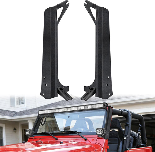 Nilight 52inch Light Bar Windshield Frame Mounting Brackets for Jeep Wrangler TJ 1997-2006 No-Drill A-Pillar Light Mount for Pod Lights, Heavy Duty Steel Off-Road LED Light Bar Dual Mount