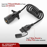 Nilight 5ft 7 Way to 4 Way Coiled Trailer Extension Wiring Harness, view 3