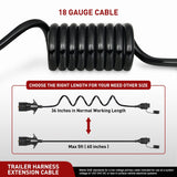 Nilight 5ft 7 Way to 4 Way Coiled Trailer Extension Wiring Harness, view 4