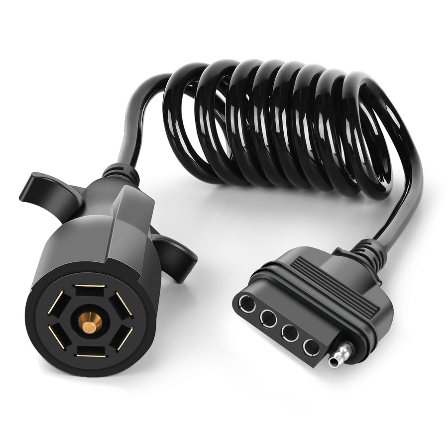 Nilight 5ft 7 Way to 5 Way Coiled Trailer Extension Wiring Harness