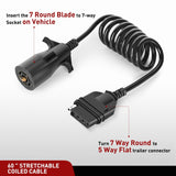 Nilight 5ft 7 Way to 5 Way Coiled Trailer Extension Wiring Harness, view 2