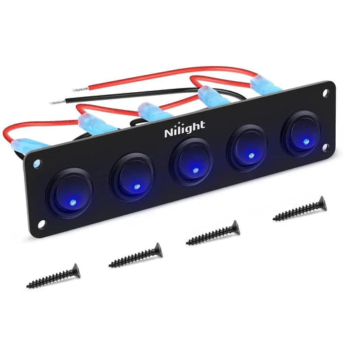 Nilight 5Gang 3Pin Blue Rocker Switch Panel