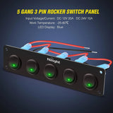 Nilight 5Gang 3Pin Green Rocker Switch Panel, view 4