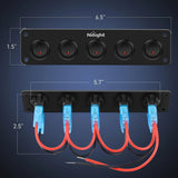 Nilight 5Gang 3Pin Red Rocker Switch Panel, view 2