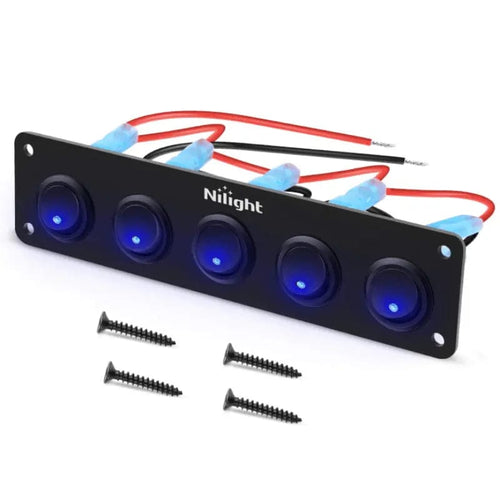 Nilight 5Gang 3Pin Rocker Switch Panel Blue