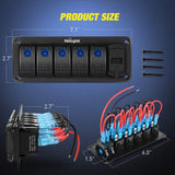 Nilight 5Gang Aluminum 5Pin ON/Off Blue Rocker Switch Panel w/ 4.8 Amp Dual USB Charger Voltmeter, view 2