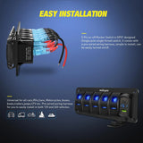 Nilight 5Gang Aluminum 5Pin ON/Off Blue Rocker Switch Panel w/ PD Type C and USB Charger Voltmeter, view 3