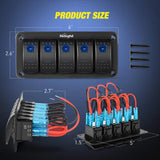 Nilight 5Gang Aluminum 5Pin ON/Off Blue Rocker Switch Panel, view 2