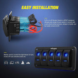 Nilight 5Gang Aluminum 5Pin ON/Off Blue Rocker Switch Panel, view 3