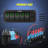 Nilight 5Gang Aluminum 5Pin ON/Off Green Rocker Switch Panel w/ 4.8 Amp Dual USB Charger Voltmeter, view 2