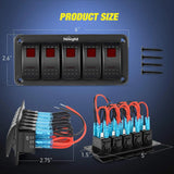 Nilight 5Gang Aluminum 5Pin ON/Off Red Rocker Switch Panel, view 2