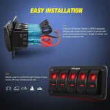Nilight 5Gang Aluminum 5Pin ON/Off Red Rocker Switch Panel, view 4