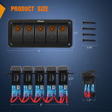 Nilight 5Gang Aluminum 5Pin ON/Off Rocker Switch Panel Orange, view 2