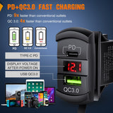Nilight 5Gang Aluminum ON/Off Rocker Switch Box w/ QC 3.0 Dual USB Charger Voltmeter with Red Backlit, view 4