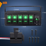 Nilight 5Gang Aluminum ON/Off Rocker Switch Box w/ QC 3.0 Dual USB Charger Voltmeter, view 2