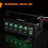 Nilight 5Gang Aluminum ON/Off Rocker Switch Box w/ QC 3.0 Dual USB Charger Voltmeter, view 6