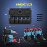 Nilight 5Gang Aluminum Rocker Switch Panel w/ Dual USB Cigarette Lighter Socket Voltmeter, view 2
