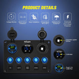 Nilight 5Gang Multi Function Switch Panel PD Type C USB Charger Digital Voltmeter, view 5