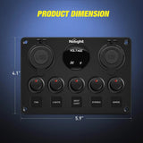 Nilight 5Gang Red Rocker Switch Panel w/ Dual USB Voltmeter Fuse, view 2