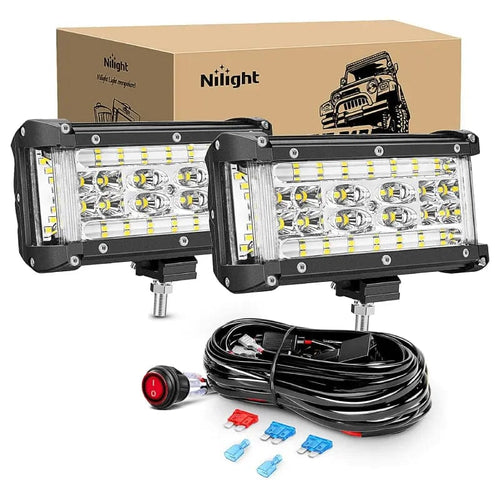 Nilight 5.5 Inch 132W Side Shooter Quadruple Row Spot Flood LED Light Bars (Pair)