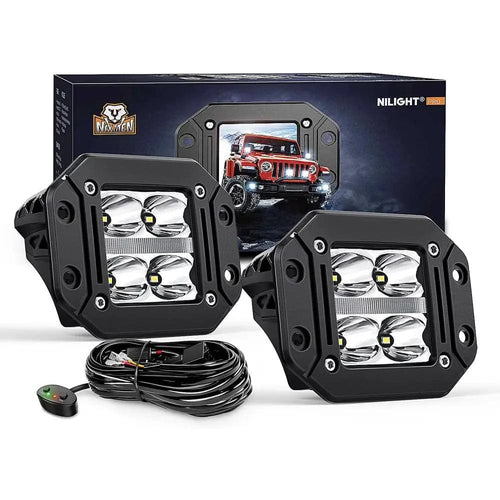 Nilight 4.8 Inch 20W 2510LM Flush Mount Spot LED Work Lights (Pair) | 16AWG DT Wire