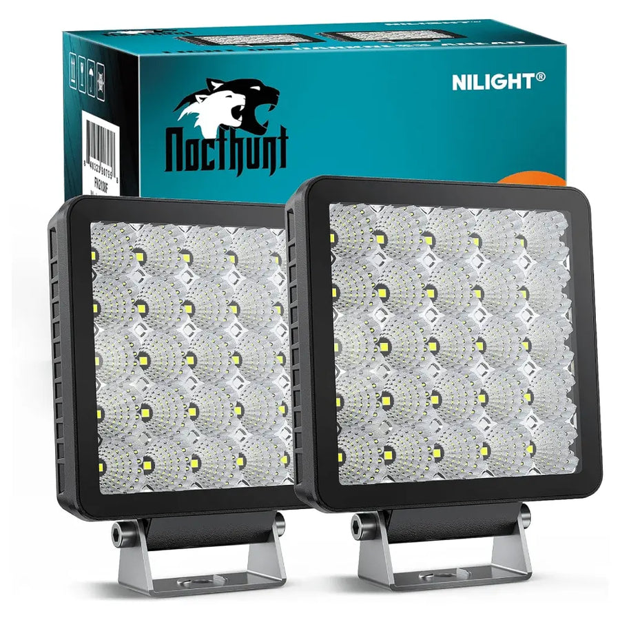 Nilight 5 Inch 25LED Square Flood Built-in EMC LED Pod Lights (Pair)