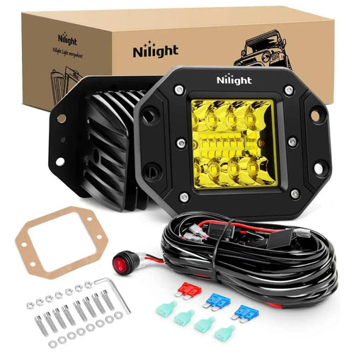 Nilight 4.8 Inch 42W 7800LM Amber Flush Mount Spot Flood LED Work Lights (Pair) | 16AWG Wire 3Pin Switch