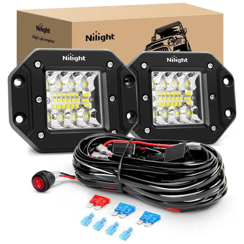 Nilight 4.8 Inch 42W 7800LM Flush Mount Spot Flood LED Work Lights (Pair) | 16AWG Wire 3Pin Switch