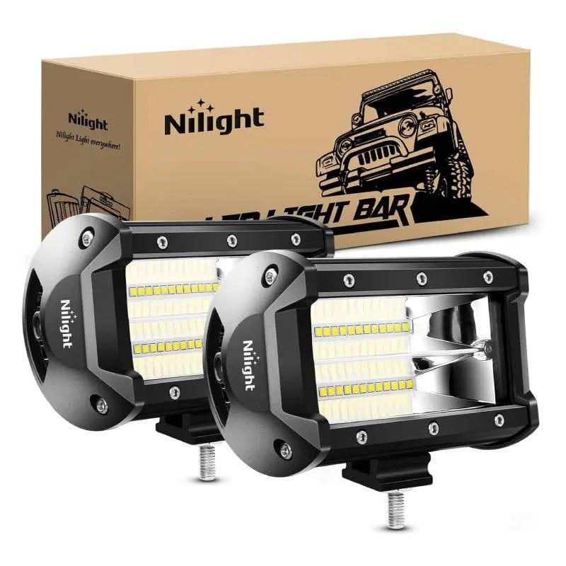 Nilight 5 Inch 72W 10800LM Double Row Flood Led Light Bars (Pair)